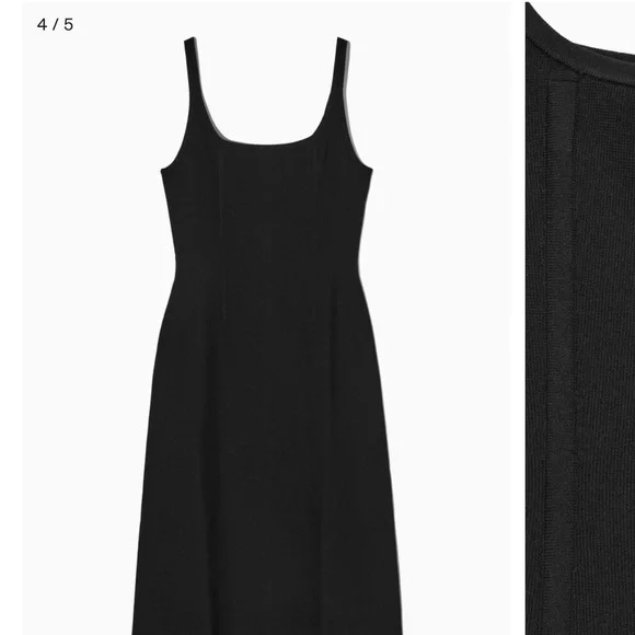 COS Square Neck Black structured Midi Dress - Picture 4 of 5